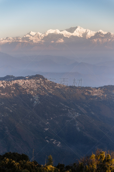 天空,虎丘,早晨,干城章嘉峰,大吉岭,山,印度,看风景,蓝色,橙色