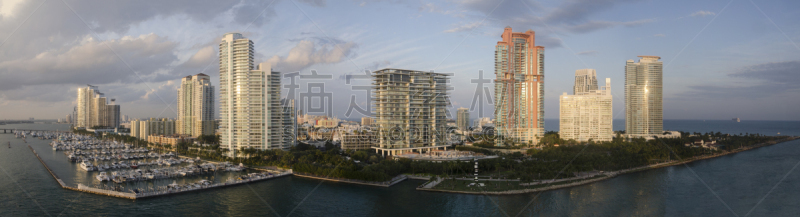 南部海滩,全景,比斯坎湾海湾,迈阿密,水,天空,公园,水平画幅,高视角,户外