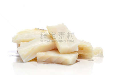 鳕鱼,饮食,水平画幅,无人,生食,白色背景,海产,背景分离,切片食物,鱼类