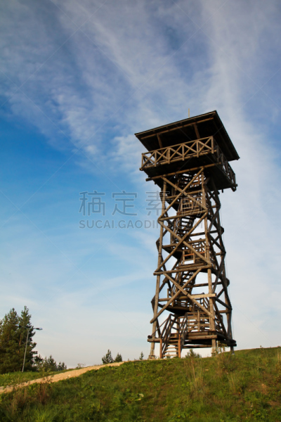 木制,了望塔,自然,垂直画幅,天空,地形,秋天,无人,蓝色,户外