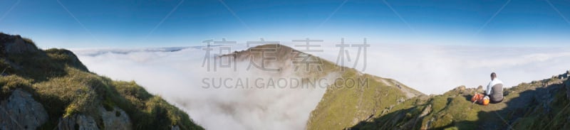 史诺顿山,威尔士,徒步旅行,一只动物,在上面,天空,留白,水平画幅,无人,苔藓