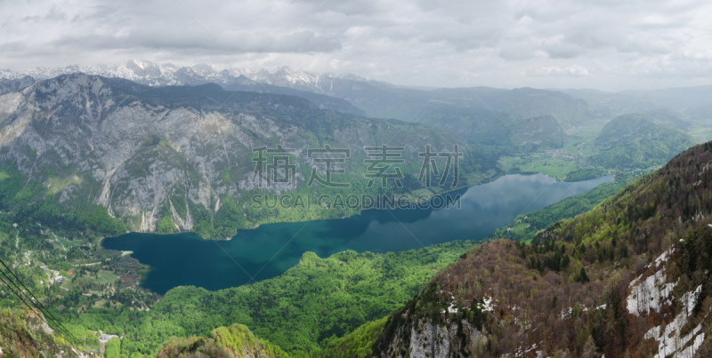 lake bohinj,航拍视角,波悉尼,julian alps,水,水平画幅,雪,无人,全景,户外