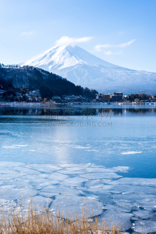 富士山,湖,冰块,冬天,日本,山之湖,蒙大拿州,垂直画幅,水,天空