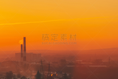 热,浓烟,烟雾,建筑外部,雾,黎明,环境,背景,城市,烟囱