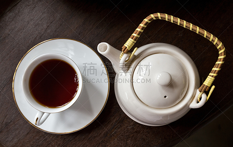 在上面,茶杯,茶壶,风景,水,水平画幅,无人,茶碟,早晨,时间