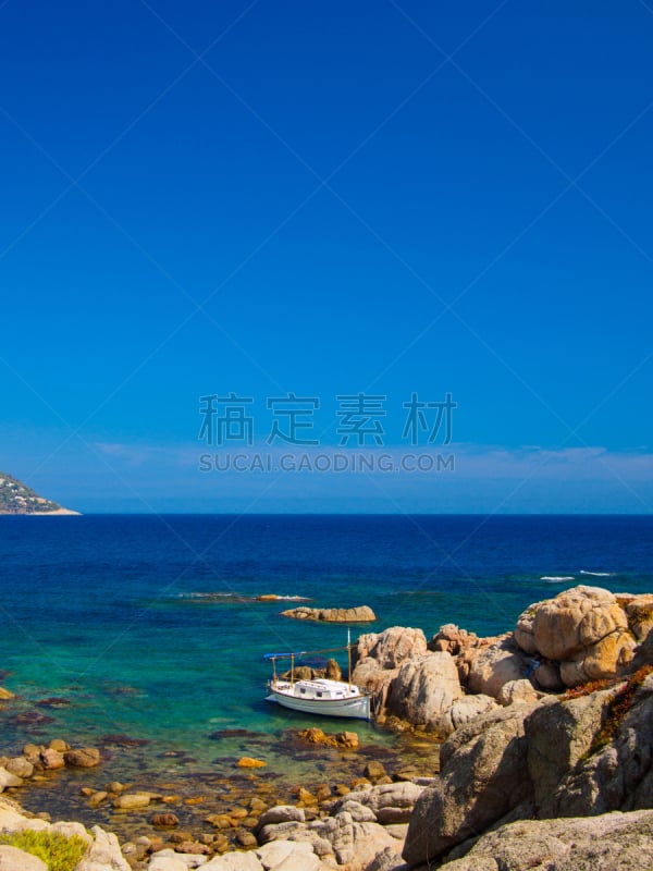 固定的,海滩,地中海,船,陡峭海岸,帕拉弗鲁赫尔,水湾,锚,垂直画幅,水