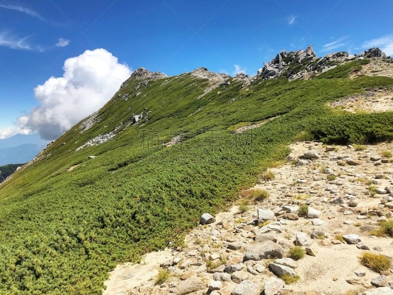 长野县,山脊,长野县驹根市,草,自然美,植物,岩石,夏天,户外,天空