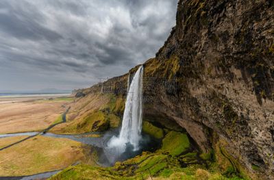 冰岛国,seljalandsfoss waterfall,水,天空,美,水平画幅,夜晚,瀑布,无人,夏天