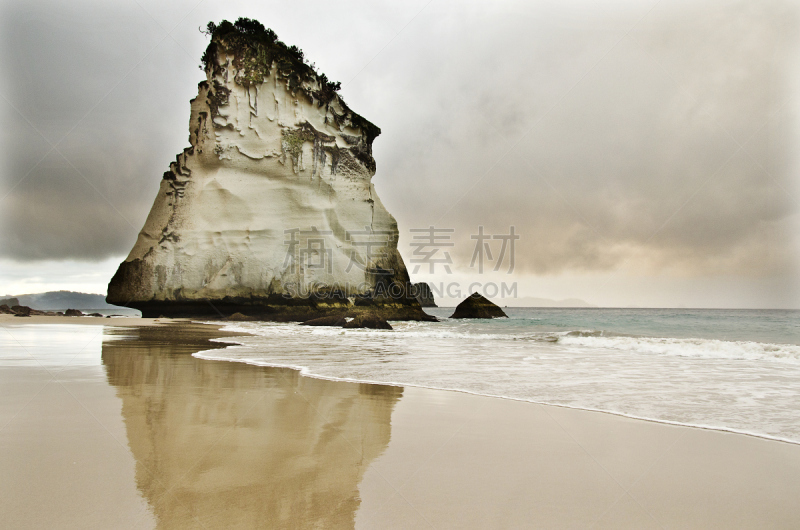 cathedral cove,岩石,巨大的,桨叉架船,美,褐色,水平画幅,地形,沙子,黄昏