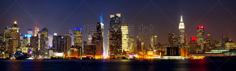 纽约,城市天际线,水平画幅,夜晚,无人,曙暮光,户外,滨水,都市风景,现代