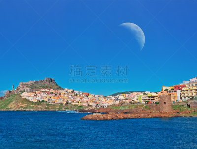 月亮,卡斯特尔萨多,水,天空,水平画幅,无人,巨大的,户外,都市风景,城镇