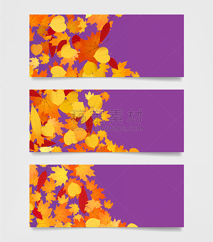 Autumn web banners for sites. Moders promotional frames template with yellow, orange and red leaves.