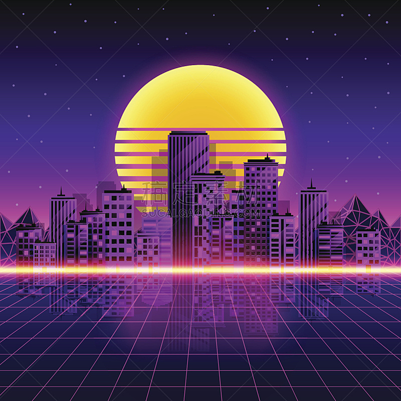 背景,绘画插图,城市,时尚,霓虹灯,矢量,40-80年代风格复兴,科幻频道,三角形,计算机