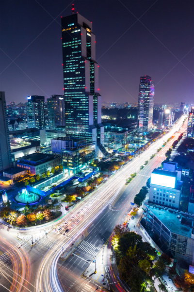 韩国,垂直画幅,办公室,建筑,夜晚,无人,玻璃,城市生活,户外,城市