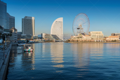 都市风景,横滨,城市天际线,日本,居住区,横滨高速铁路,水,天空,早晨,现代