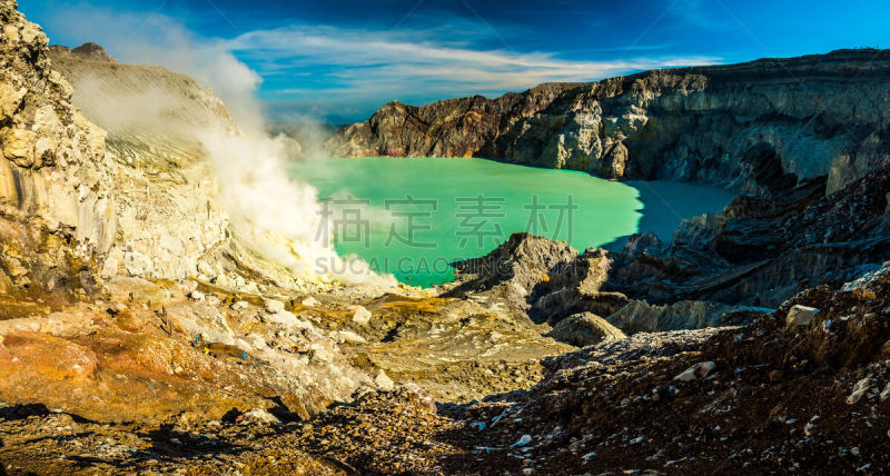 风景,火山口,火山,硫磺,印度尼西亚,矿,吸烟问题,水,天空,旅行者