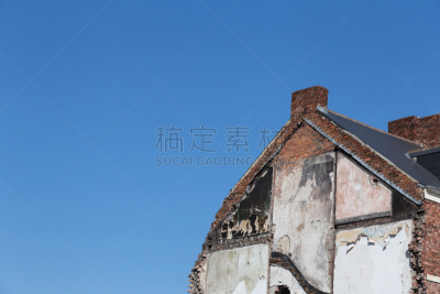 天空,留白,水平画幅,仿旧磨损的效果,风化的,无人,蓝色,古老的,古典式,建筑外部
