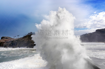 巨大的,波浪,破浪堤,水,风,暴风雨,重的,莱凯蒂奥,水平画幅,无人