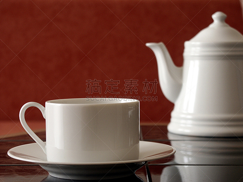 咖啡杯,红色,白色,茶壶,空的,水平画幅,彩色图片,无人,家庭生活,前景聚焦