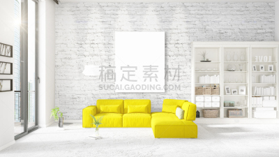 留白,室内,水平画幅,极简构图,黄色,边框,垂直画幅,三维图形,沙发,排列