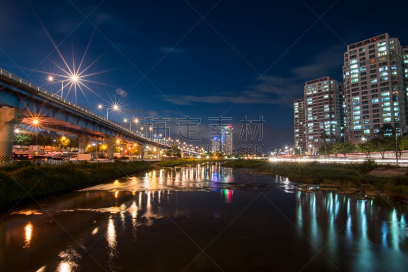 夜晚,韩国,大邱,牛顿高街,水,天空,水平画幅,无人,户外,都市风景