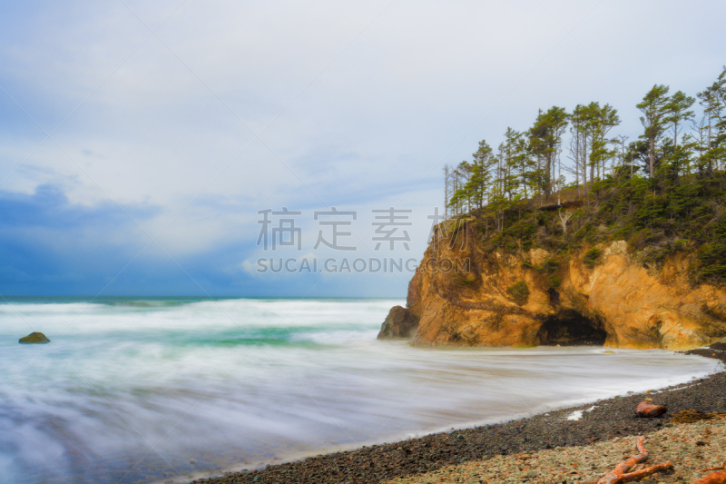 俄勒冈州,暴风雨,卡农海滩,奥勒冈海滨,水,禅宗,干草堆岩,俄勒冈郡,水平画幅,山