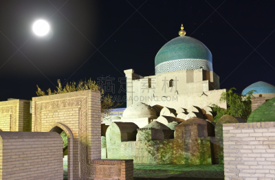 夜晚,街道,羊毛地毯,乌兹别克斯坦,古城,天空,陵墓,水平画幅,墙,无人