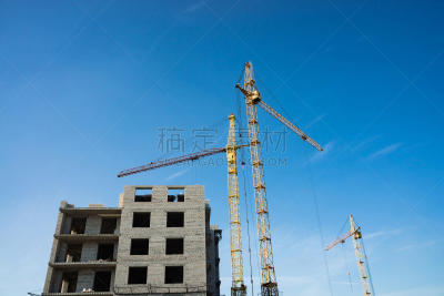 天空,建筑业,建筑工地,蓝色,城市,起重机,背景聚焦,建筑外部,留白,设计