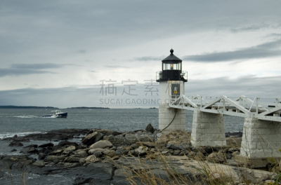 马沙尔角灯塔,水平画幅,克莱德港,无人,缅因州,风景,建筑外部,户外,灯塔楼,云景