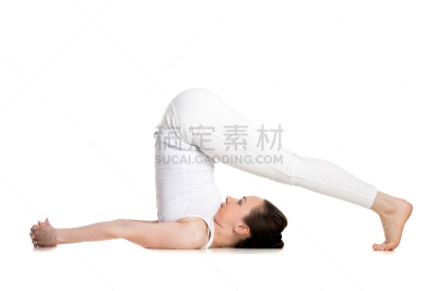 瑜伽,耕犁,梨式,鼓起肌肉,脊柱,专业人员,运动,弹性,肖像,简单