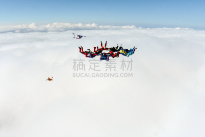 跳伞运动,伞兵,连身服,降落伞,降落伞运动,风,水平画幅,人群,摄影,兴奋