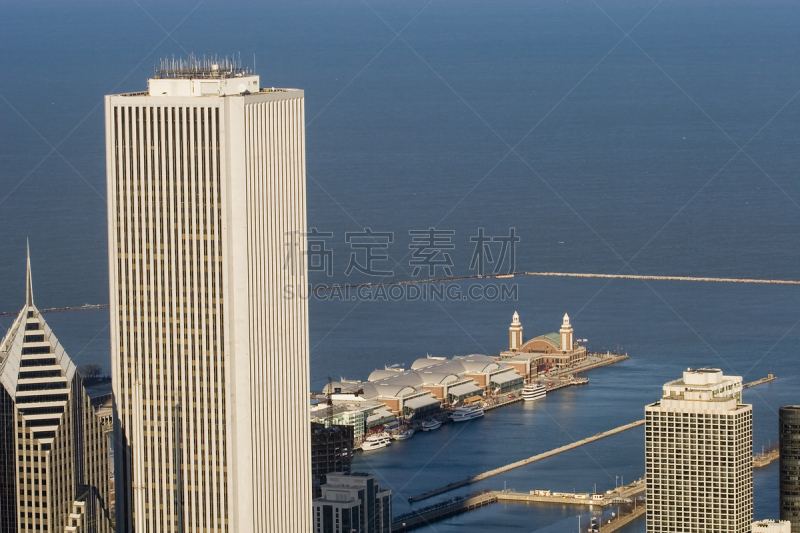 芝加哥市,航拍视角,aon center,威利斯大厦,密歇根湖,水平画幅,无人,当地著名景点,户外