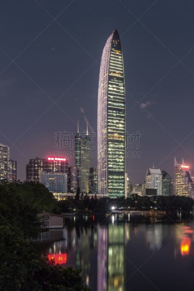 深圳,夜晚,塔克西姆格兹公园,深圳京基100,新古典派,广东省,城市扩张,垂直画幅,天空,无人