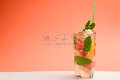 饮料,清新,红色,橙色背景,葡萄柚,留白,薄荷,冰块,平衡折角灯,式样