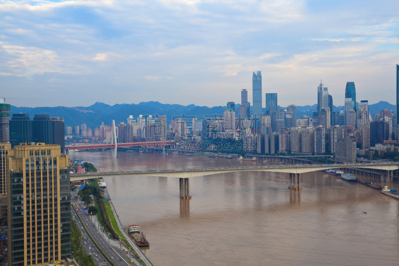 都市风景,著名景点,重庆,城市天际线,水,水平画幅,高视角,山,无人,户外