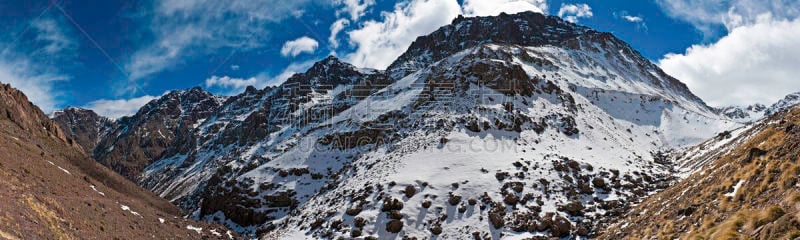 阿特拉斯山脉,摩洛哥,全景,欧凯迷登山,高地,天空,雪,尖峰,山脊,白色