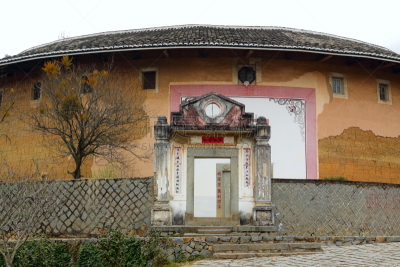 永定,蒂卢,客家族,厦门,福建省,水平画幅,古老的,过去,屋顶,著名景点