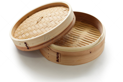 蒸锅,点心,水平画幅,垒起,白色背景,篮子,背景分离,特写,容器,空的