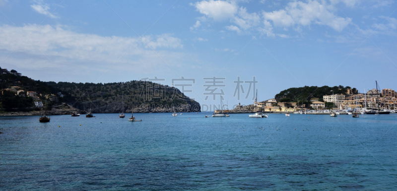 Puerto de Soller,西班牙,索乐,马略卡,游艇码头,水,天空,水平画幅,无人,海港