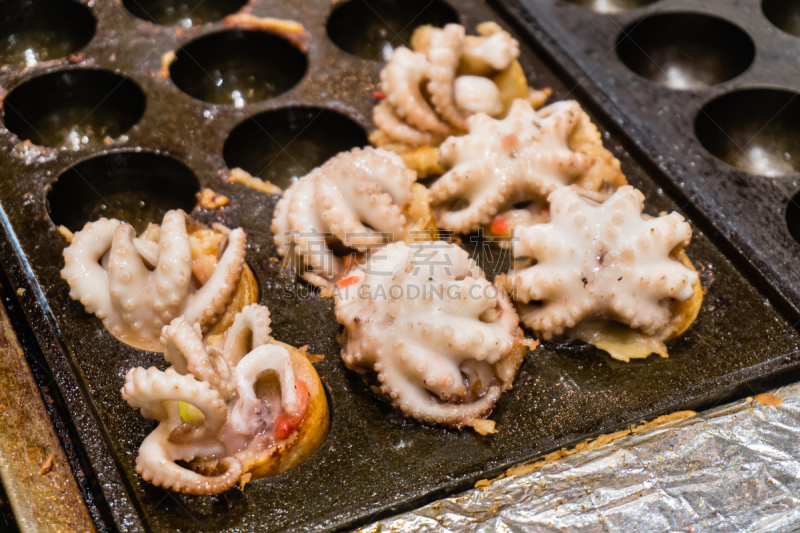 纹理,日式烤章鱼丸,鱿鱼,日本食品,巨大的,特写,背景,格子烤肉,传统,热
