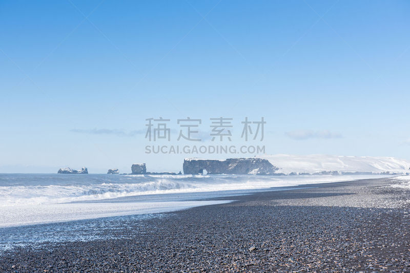 海滩,黑色,石头,黑岩沙漠,冰岛国,自然,水平画幅,地形,岩石,雪