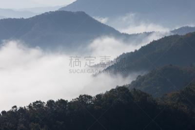 山,雾,自然,天空,水平画幅,地形,秋天,无人,早晨,户外
