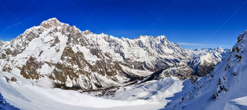 库尔马耶乌尔,滑雪坡,勃朗峰,全景,特拉华,水平画幅,奥斯塔山谷,雪,无人,户外