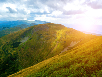 夏天,草地,高大的,山,绿色,地形,云,瑞士阿尔卑斯山,草,湖