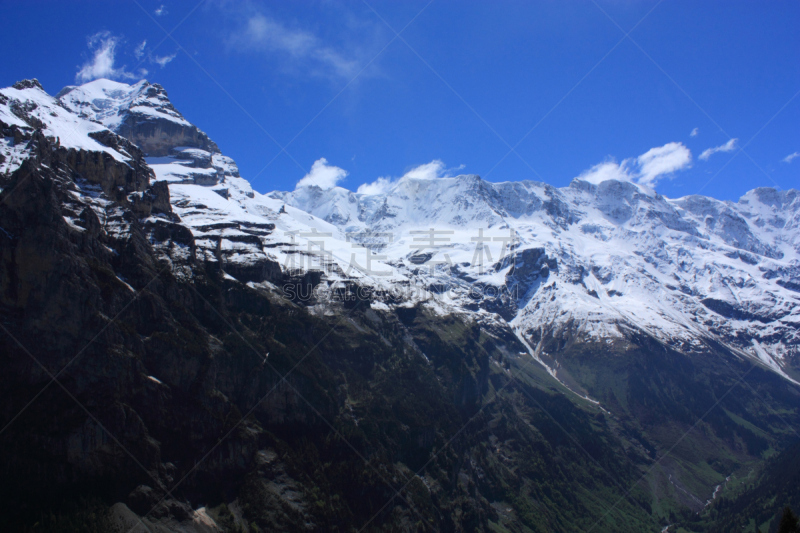 瑞士阿尔卑斯山,基米尔沃尔德,施雷克峰,威特洪山,希尔特峰,劳特布龙嫩,水平画幅,山,雪,少女峰