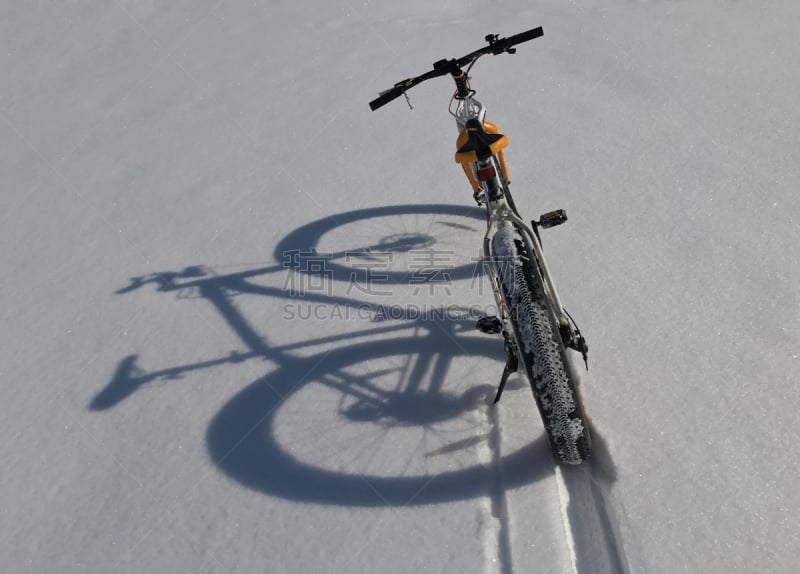 雪,自行车,巨大的,胖胎自行车,自然,车轮,运动,图像,小路,阴影