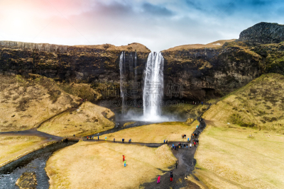 瀑布,航拍视角,塞里雅兰瀑布,seljalandsfoss waterfall,华盛顿州,视角,飘然,浪漫,环境,自然神力