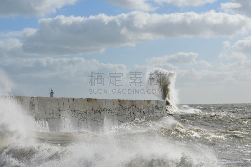 重的,海港,海洋,围墙,天空,暴风雨,水平画幅,云,无人,灯塔楼