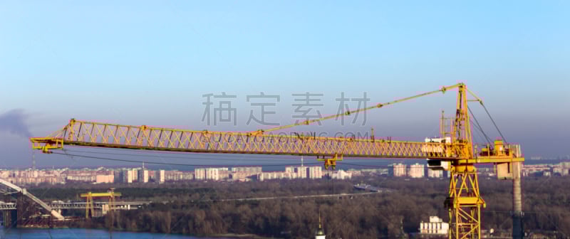天空,建筑业,工业,起重机,蓝色,黄色,重的,提举,市区路,建筑设备