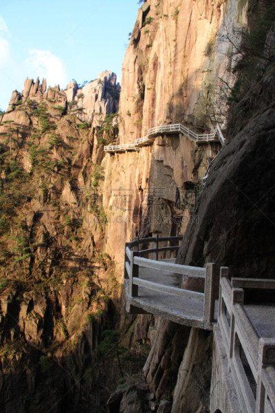 陡峭,台阶,石材,徒步旅行,中国,2009年,,四月,黄山,步行